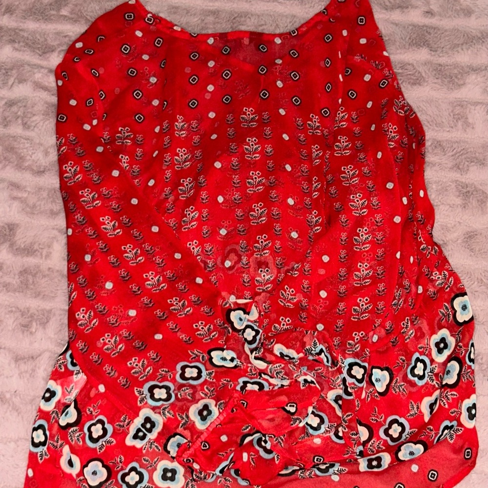 Buffalo David Bitton Red Floral Off-Shoulder Tunic Top